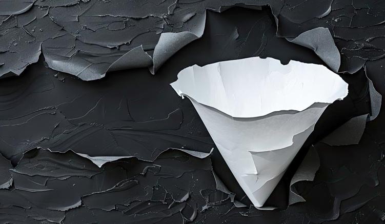 Abstract paper funnel emerging from black background, representing traffic consolidation